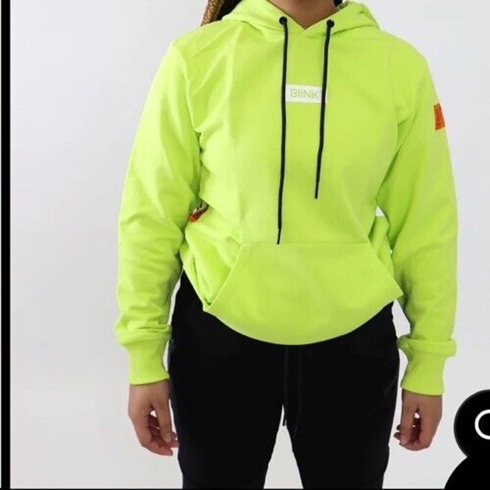 Biink Neon Yellow Green Hoodie Size XL Unisex Graphics Logo No Hoodie String - Picture 6 of 13